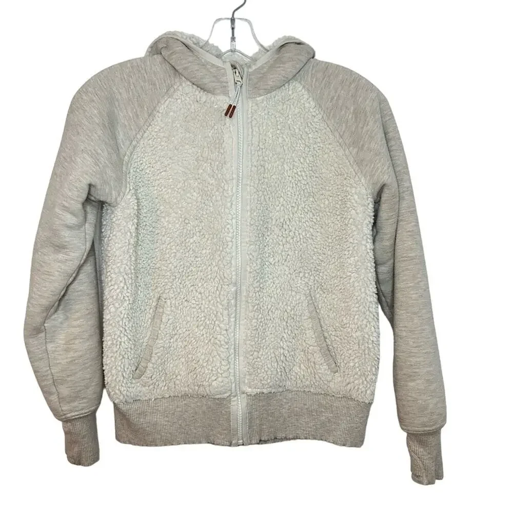 Athleta Girl 12Y Sherpa Full Zip Jacket Large Cream Gray